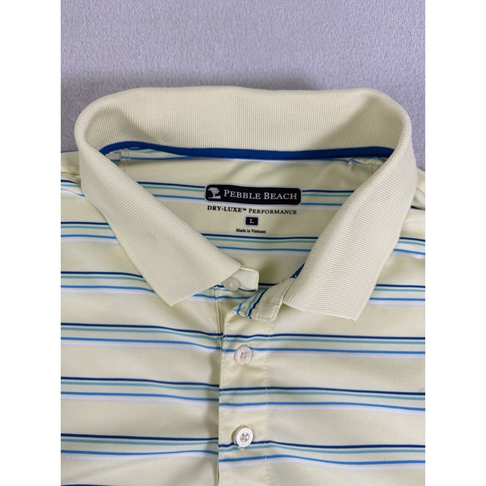 Pebble Beach Dry Luxe Performance Polo Shirt Men's Large Striped Golf Yellow - Picture 3 of 16